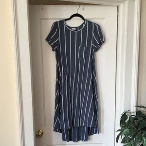 Blue and white stripe high low dress